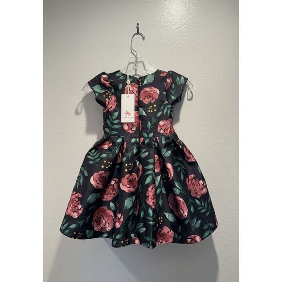 Mama Luma Girls Size 3 4 Black Floral Print Dress Bow Wedding Lacivert Party - Picture 2 of 11